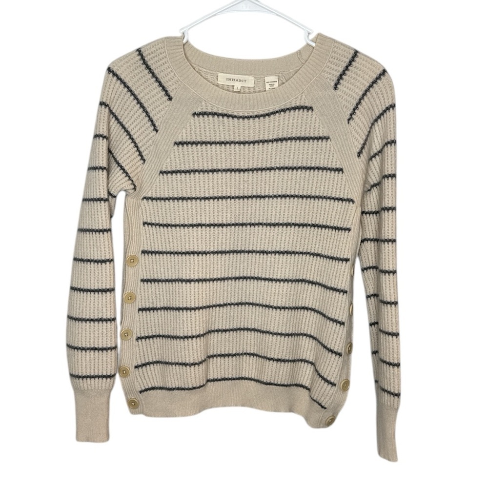 Inhabit Cream and Black Striped Sweater